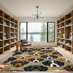 Adorable Puppy Faces on Wood Grain Rug