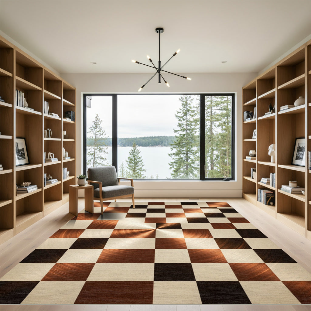 Brushed Copper Square Checkerboard Rug