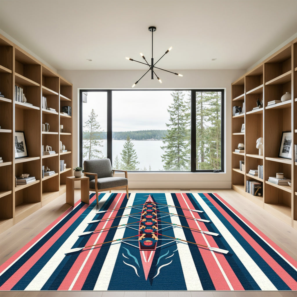 Red Blue White Striped Rowing Crew Rug