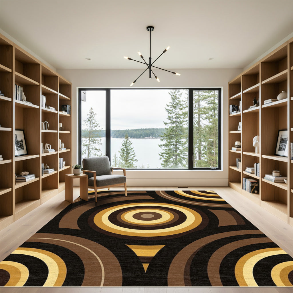 Brown and Gold Concentric Circles Rug