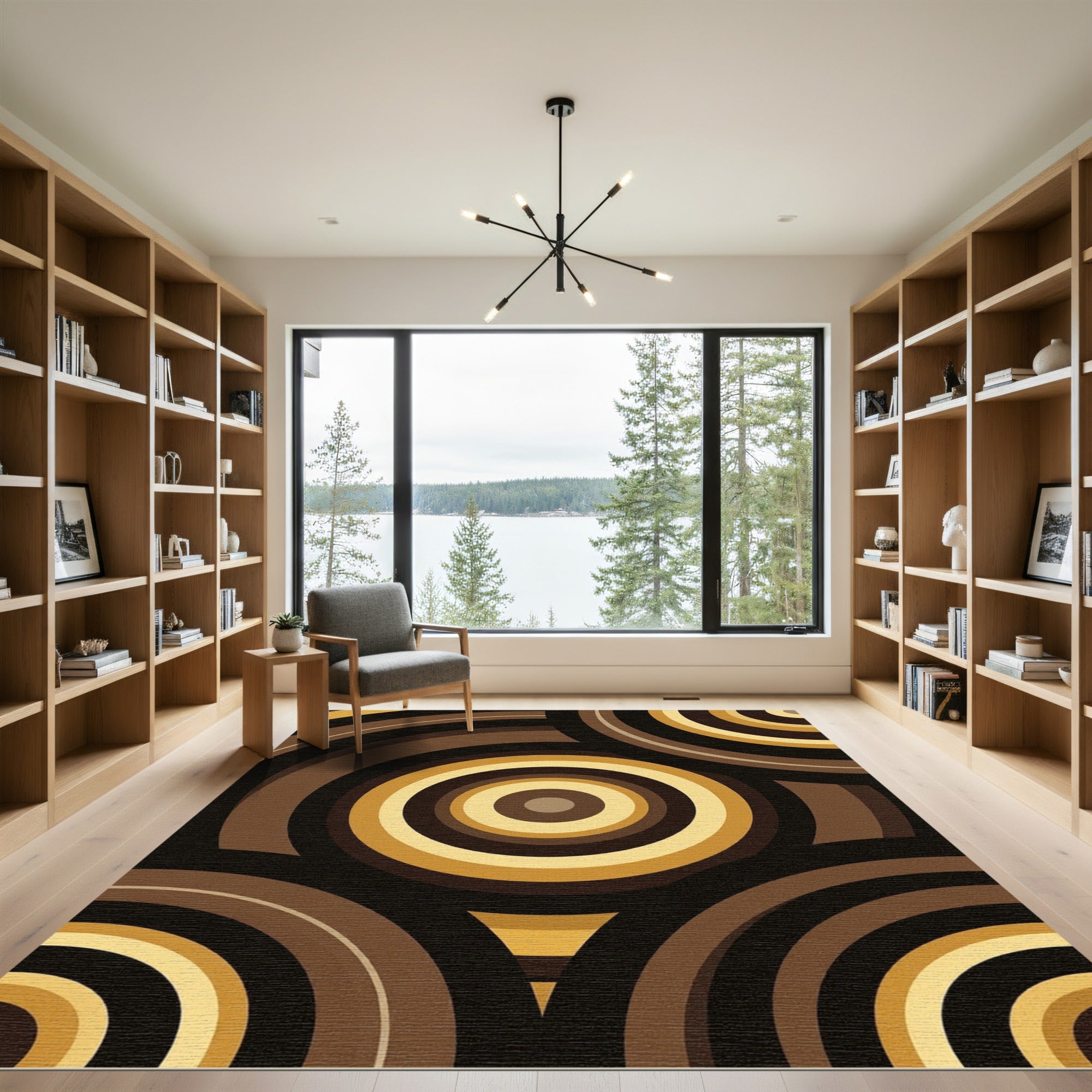Brown and Gold Concentric Circles Rug