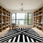 Bold Black White Geometric Stripe Weave Rug