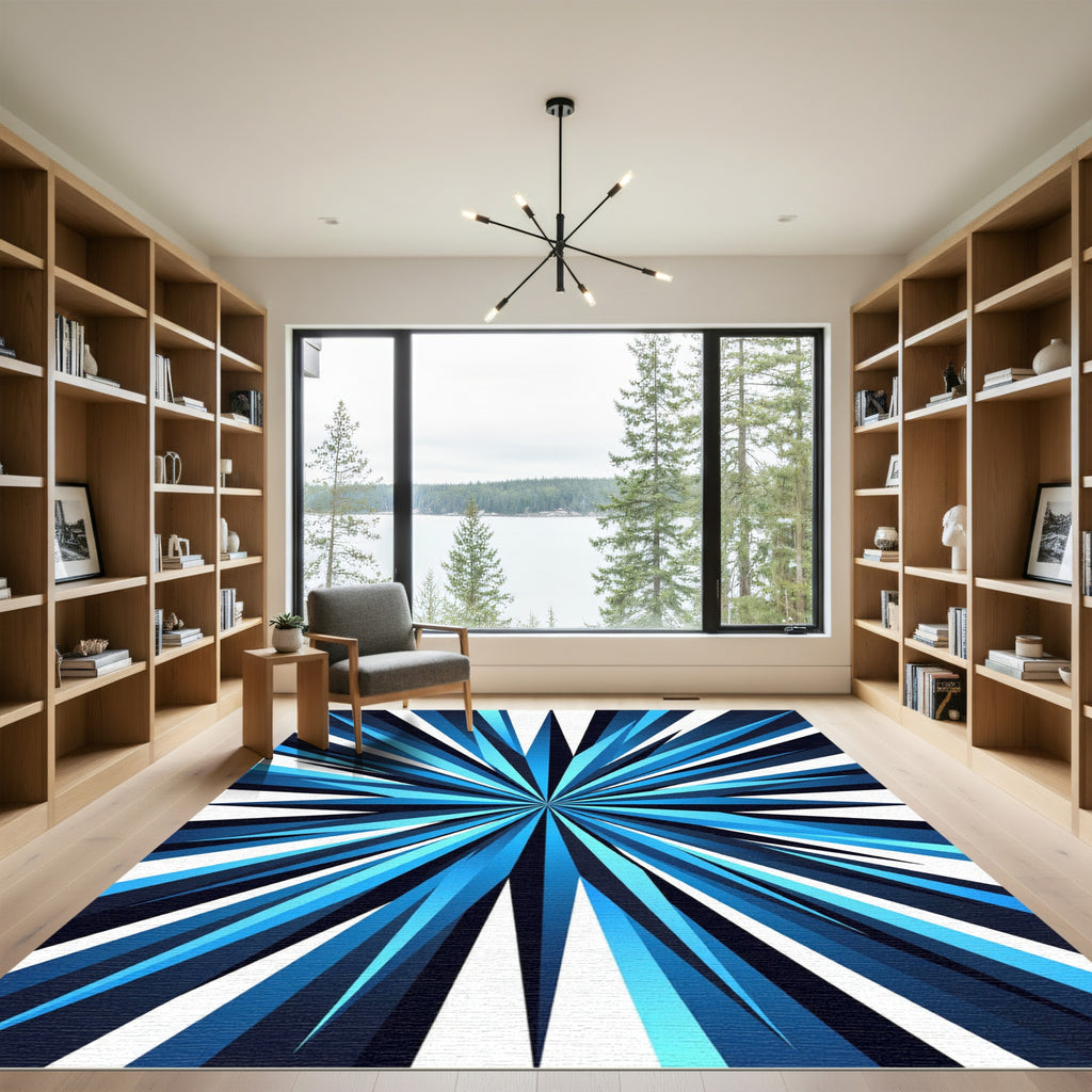 Radiant Azure Starburst Geometric Rug