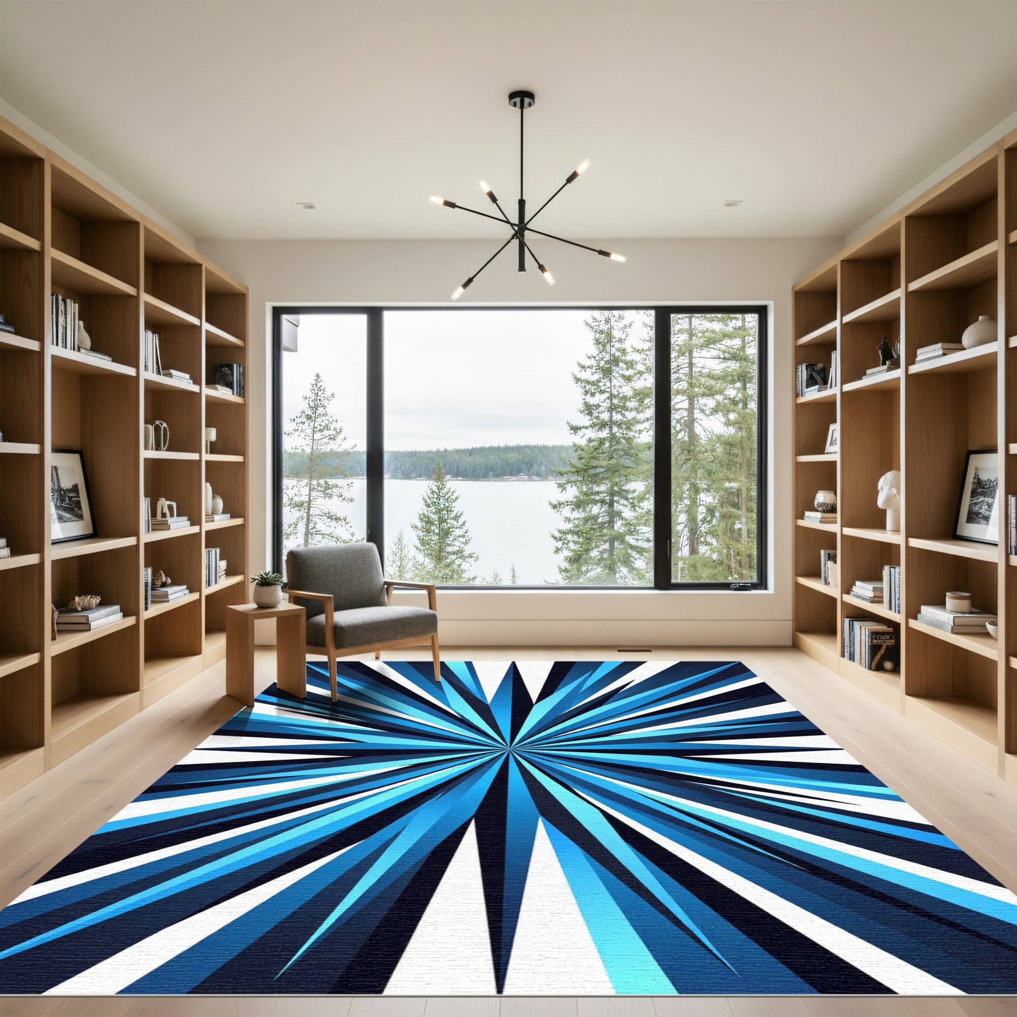 Radiant Azure Starburst Geometric Rug