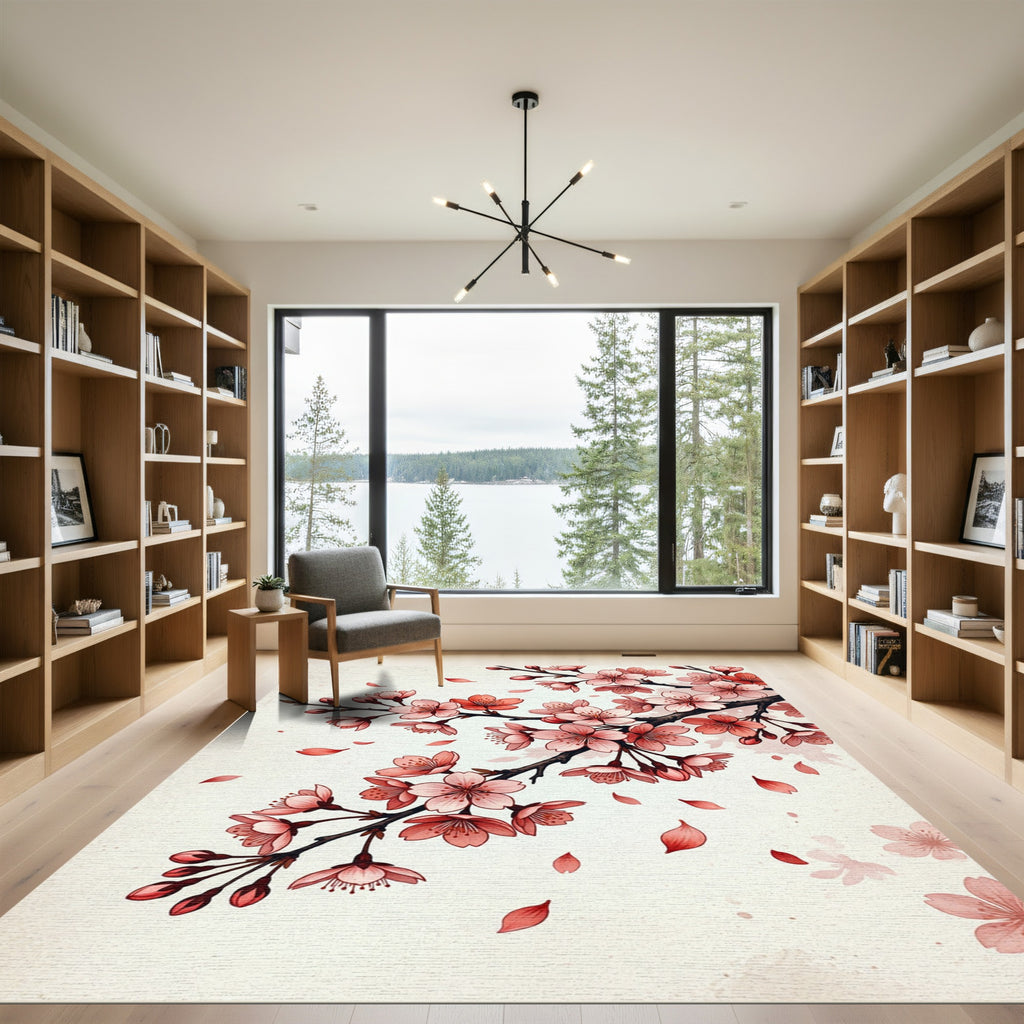 Delicate Pink Cherry Blossom Branch Rug
