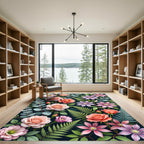 Coral Pink Rose Garden Floral Rug