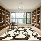 Mid-Century Brown Antelope Graphic Illustration Rug