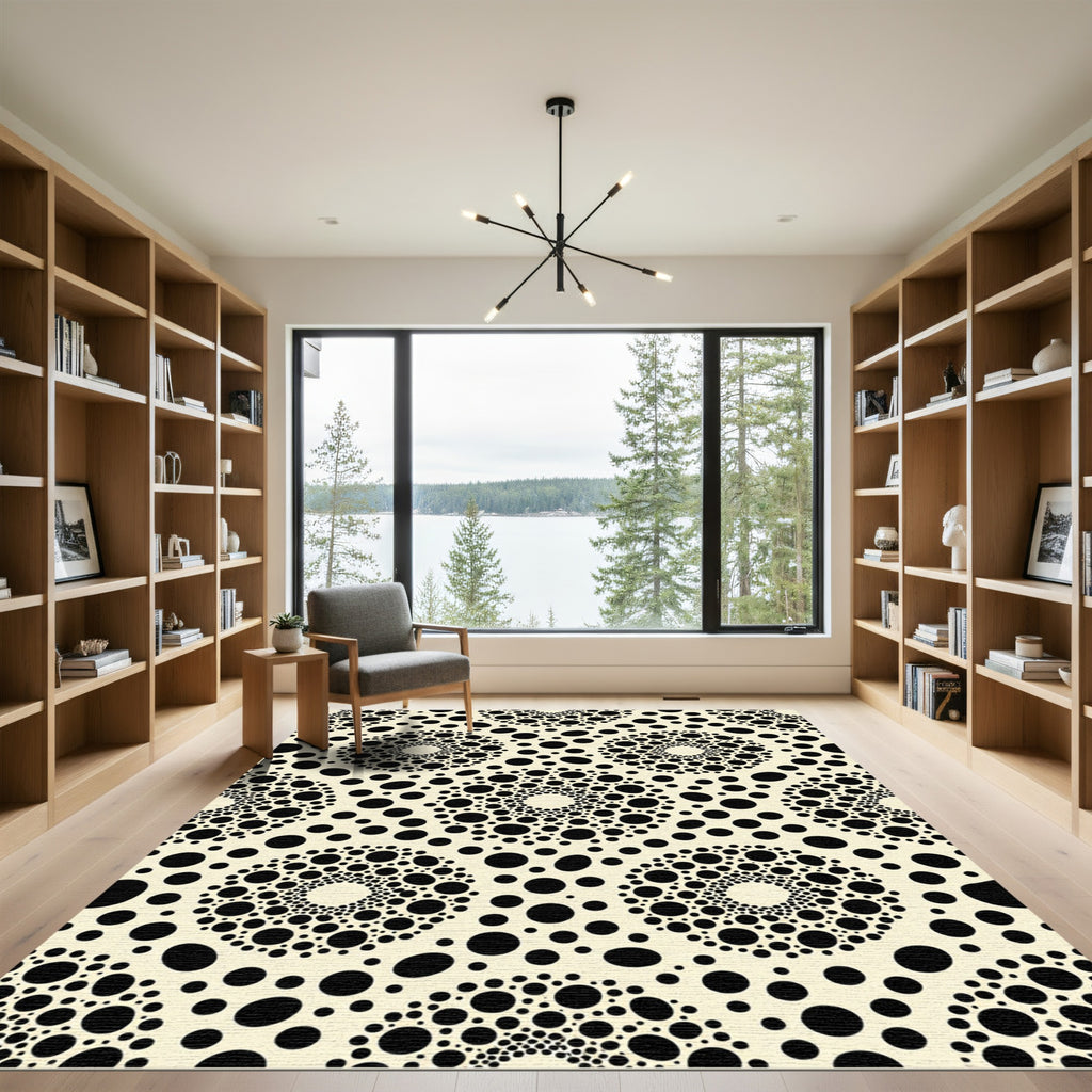 Monochrome Dot Mandala Geometric Rug