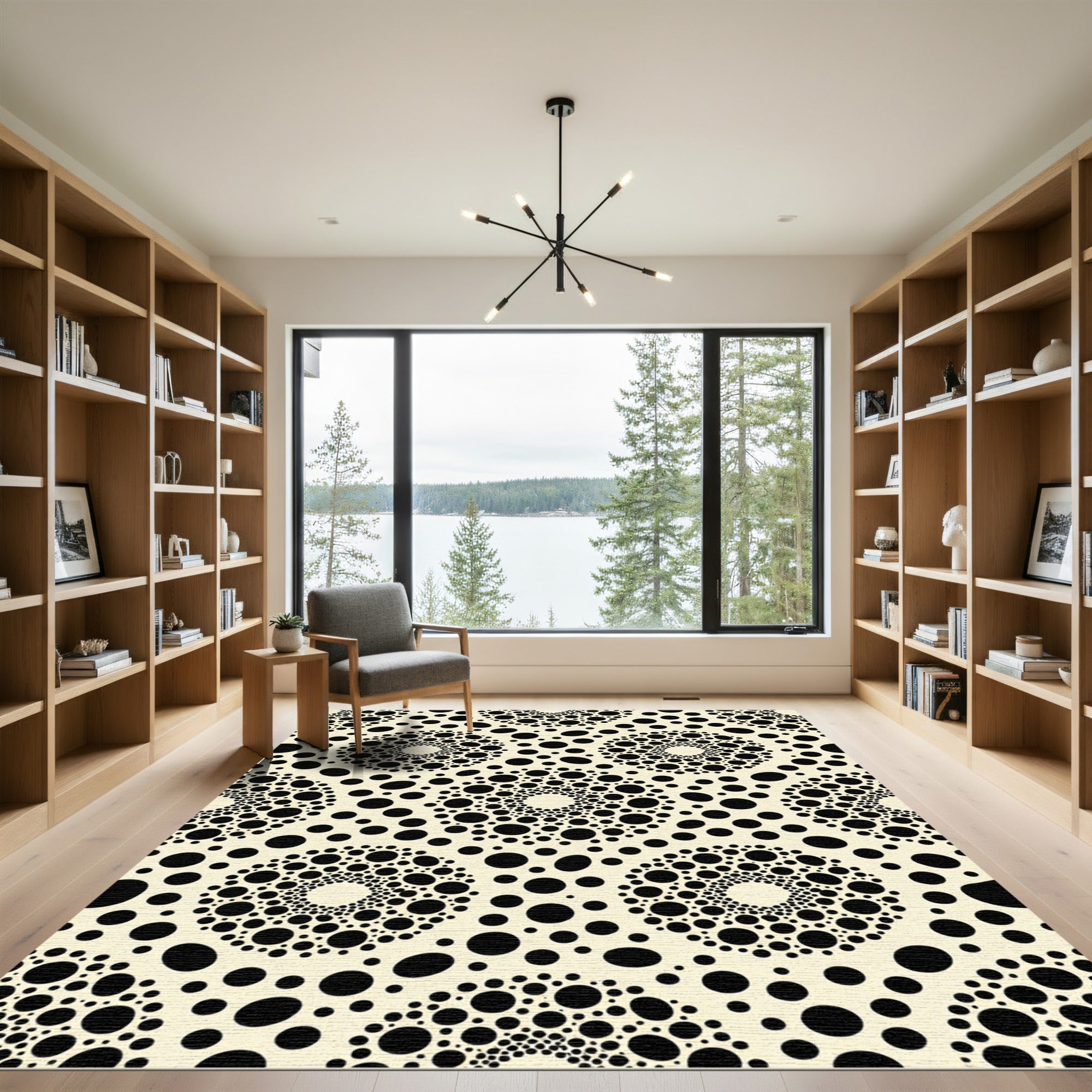 Monochrome Dot Mandala Geometric Rug