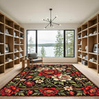 Rich Crimson and Cream Floral Vines Rug