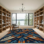 Arrow Feather Geometric Navy Orange Rug