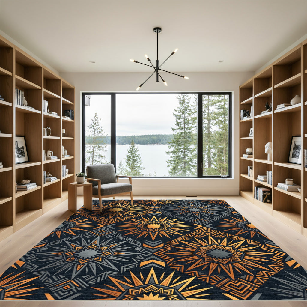 Shimmering Sunburst Geometric Medallion Rug