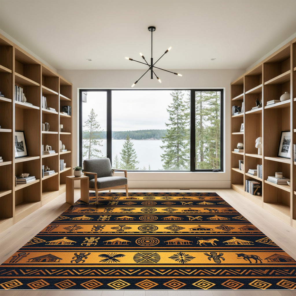 Golden Tribal African Geometric Art Rug