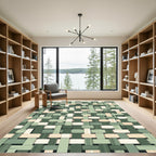 Woven Green Earth Tone Grid Rug