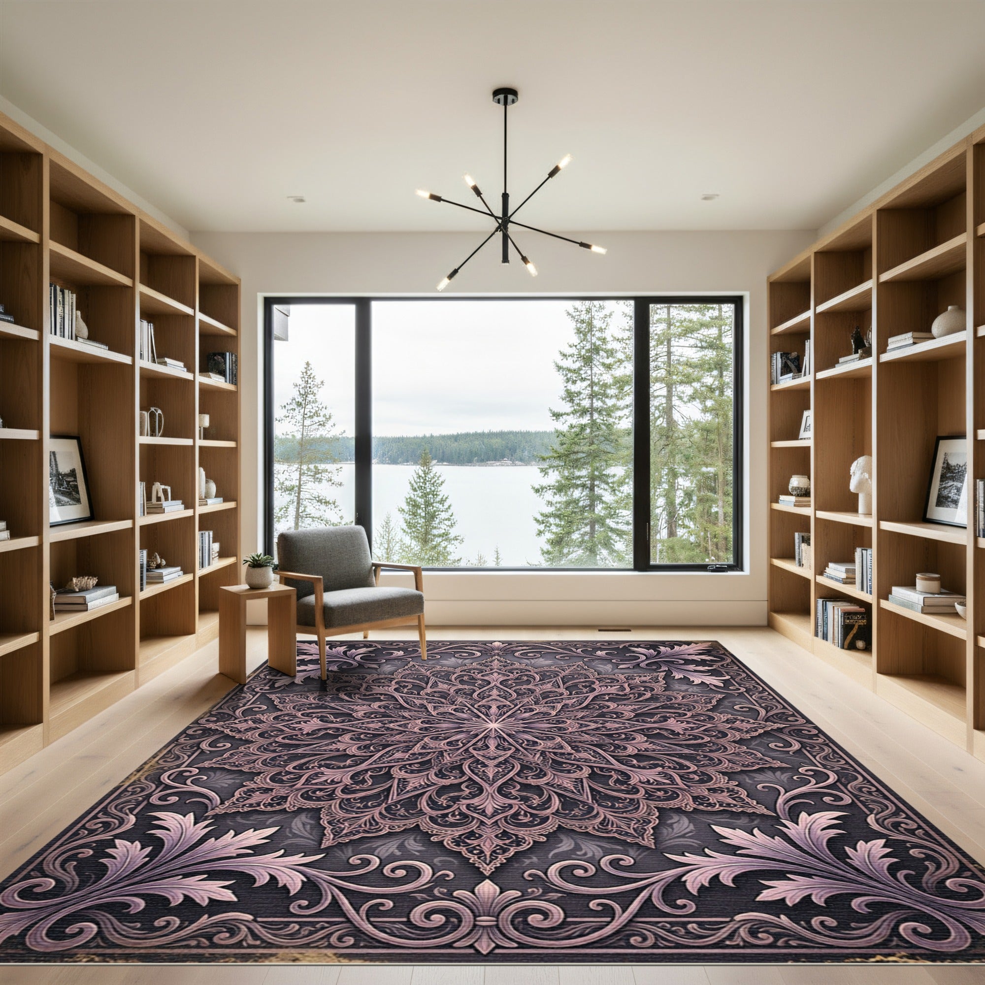 Dusty Rose Ornate Filigree Mandala Rug