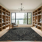 Ornate Charcoal Monochromatic Floral Filigree Rug