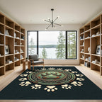 Rustic Green Paw Medallion Emblem Rug