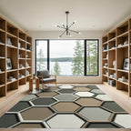 Neutral Geometric Hexagon Tessellation Rug