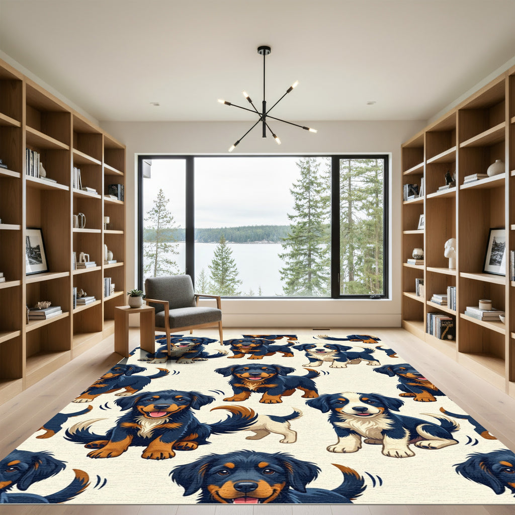 Cute Black and Tan Puppy Faces Rug