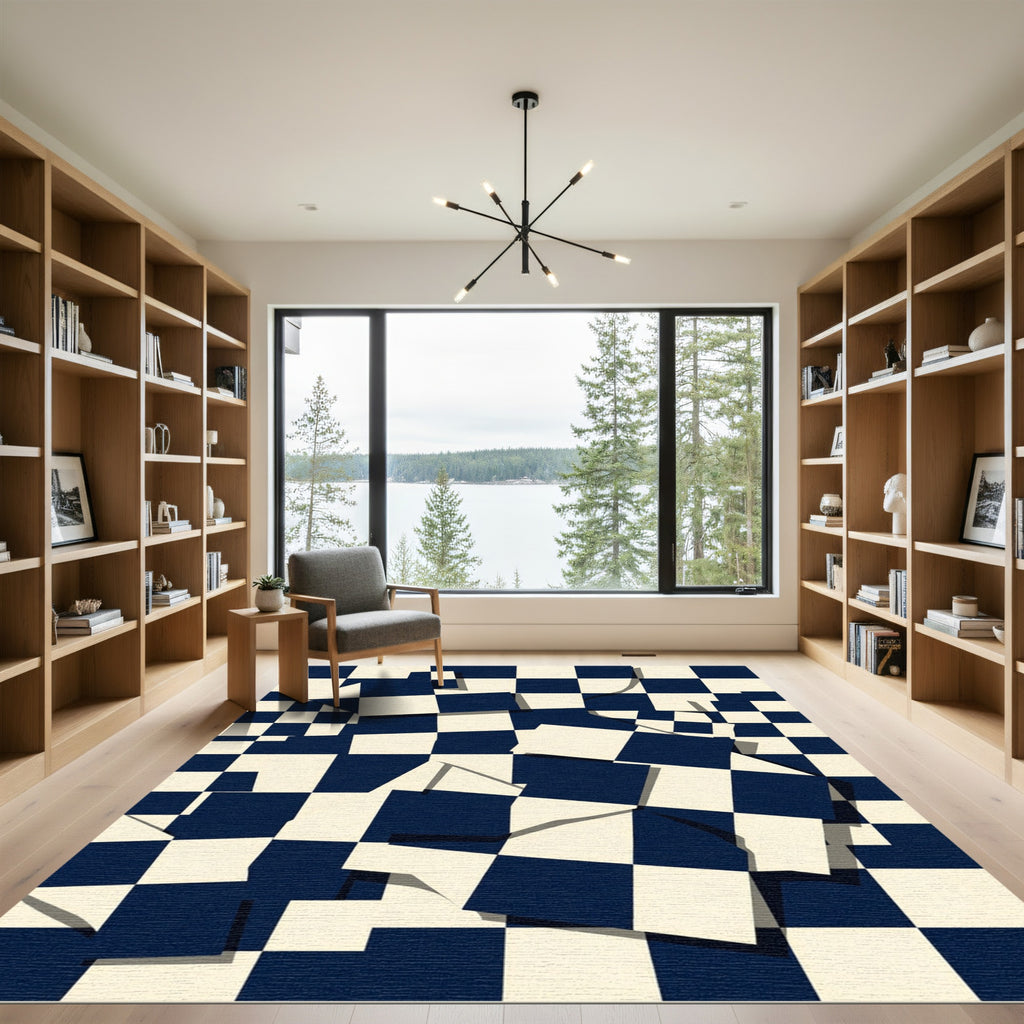 Deep Navy White Deconstructed Checkers Rug