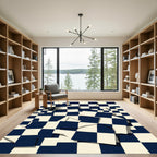 Deep Navy White Deconstructed Checkers Rug