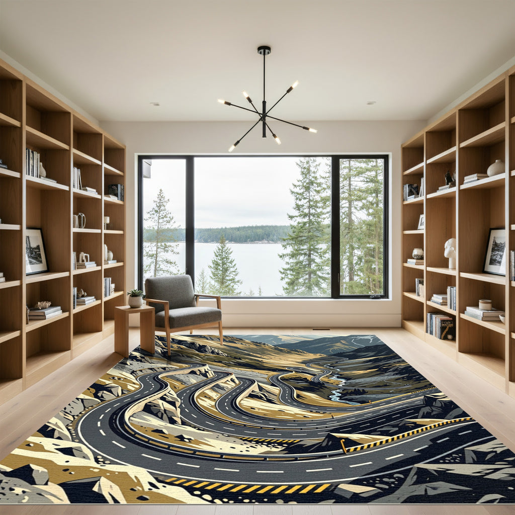 Abstract Winding Mountain Road Serpentine Landscape Rug