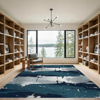 Midnight Blue Abstract Silver Splatter Rug