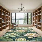 Elegant Botanical Lotus Watercolor Serene Rug