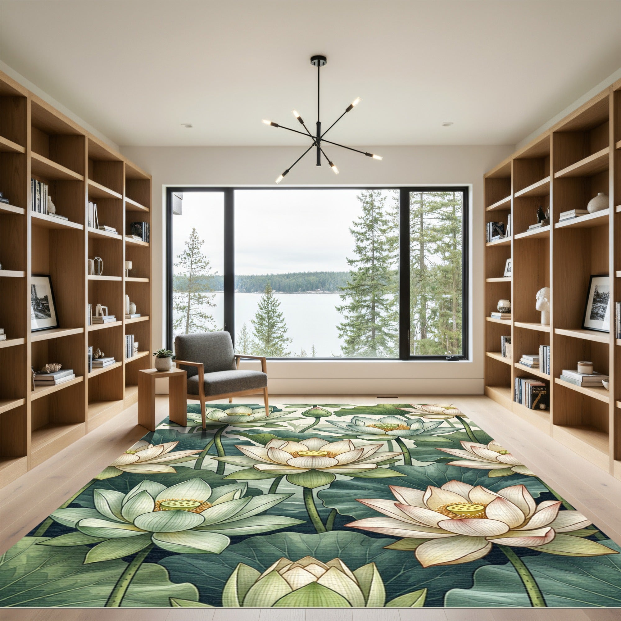 Elegant Botanical Lotus Watercolor Serene Rug