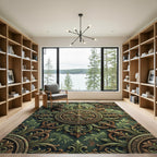 Elegant Olive Green Filigree Medallion Rug