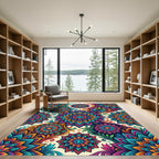 Vibrant Colorful Mandala Floral Composition Rug