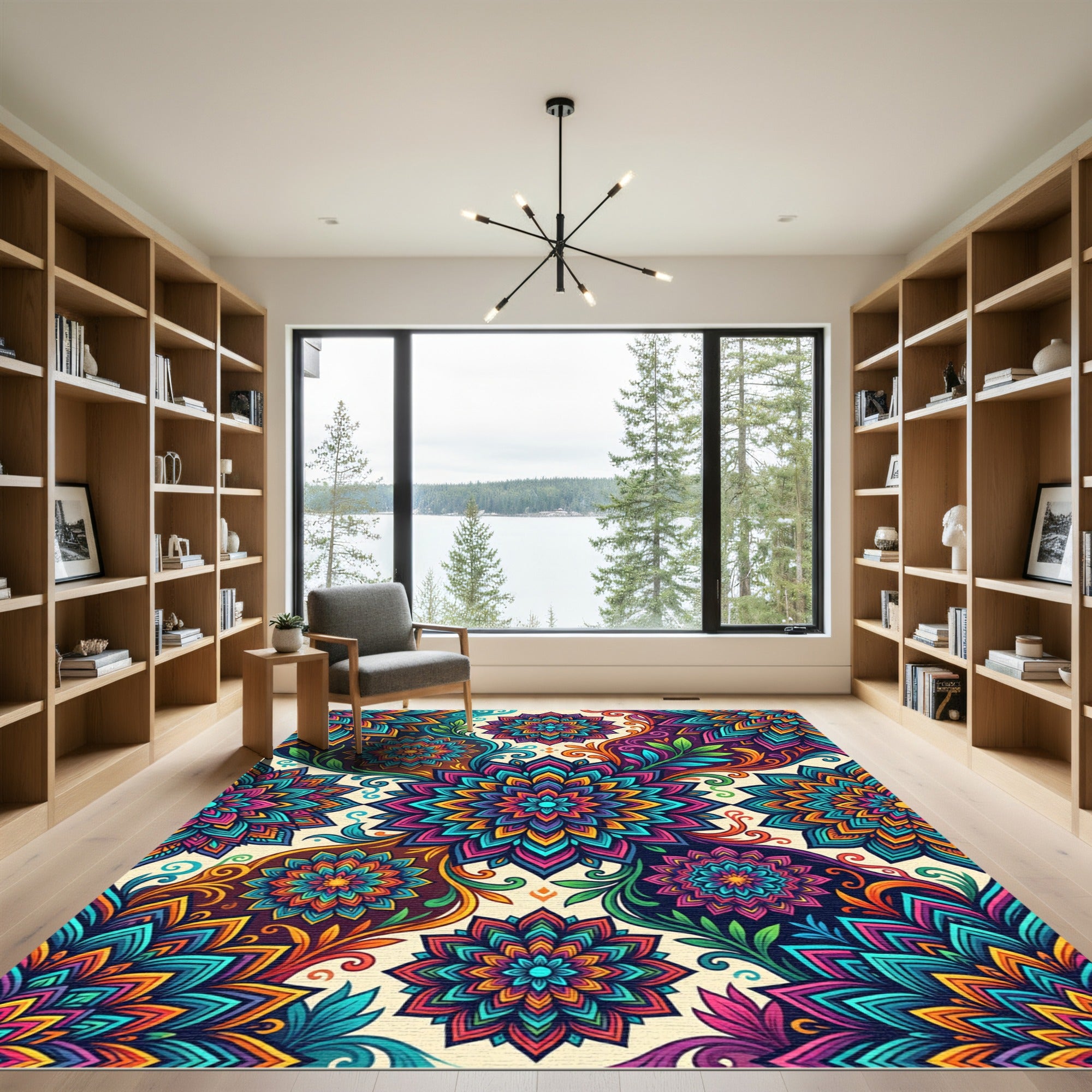 Vibrant Colorful Mandala Floral Composition Rug