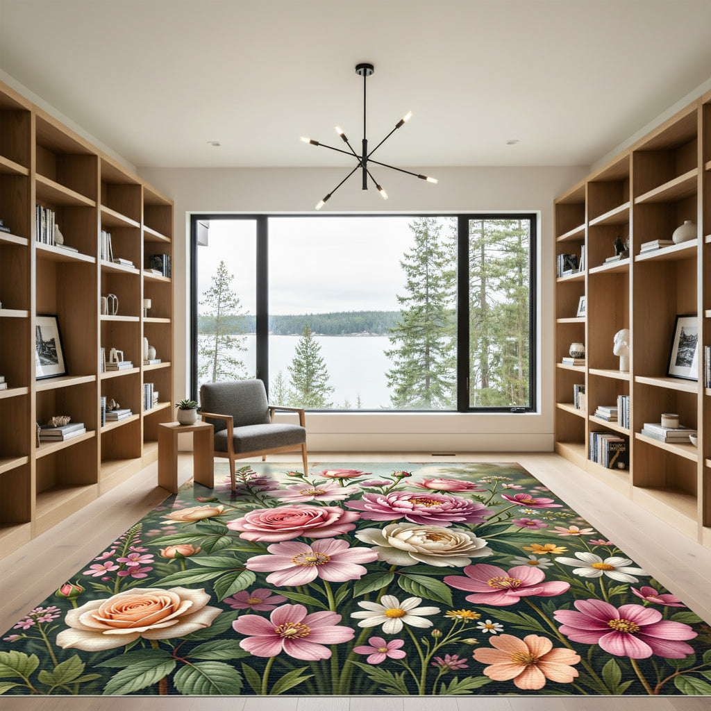 Romantic Pink Floral Bouquet Art Rug
