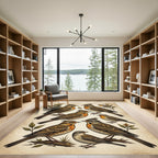 Vintage Botanical Crested Songbird Illustration Rug