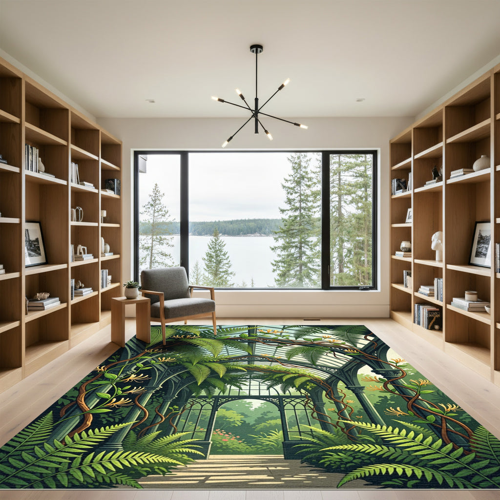 Lush Green Honeysuckle Fern Conservatory Rug