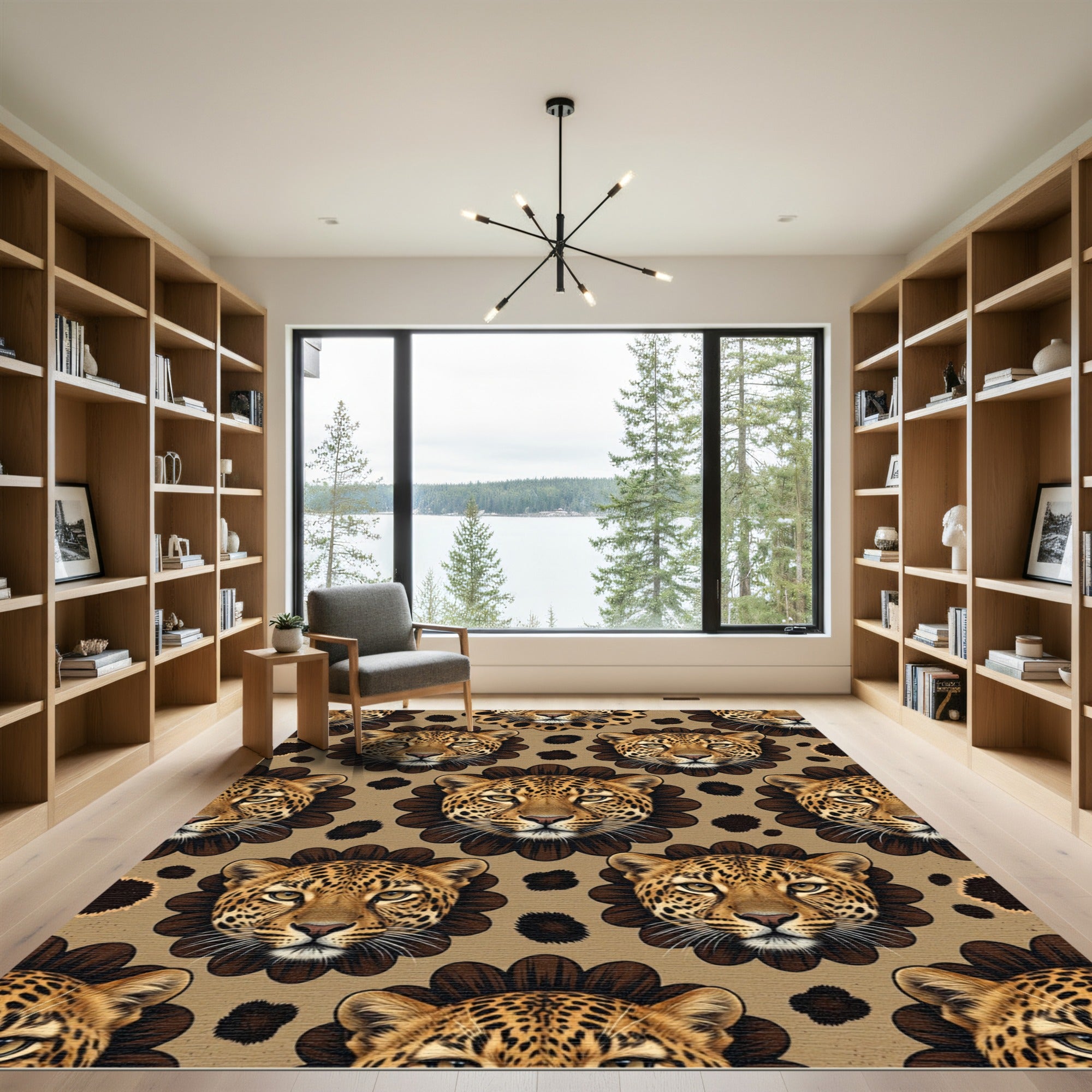 Brown Leopard Floral Repeat Wildlife Rug