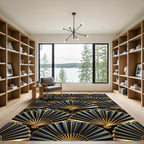 Elegant Gold and Black Fan Art Rug