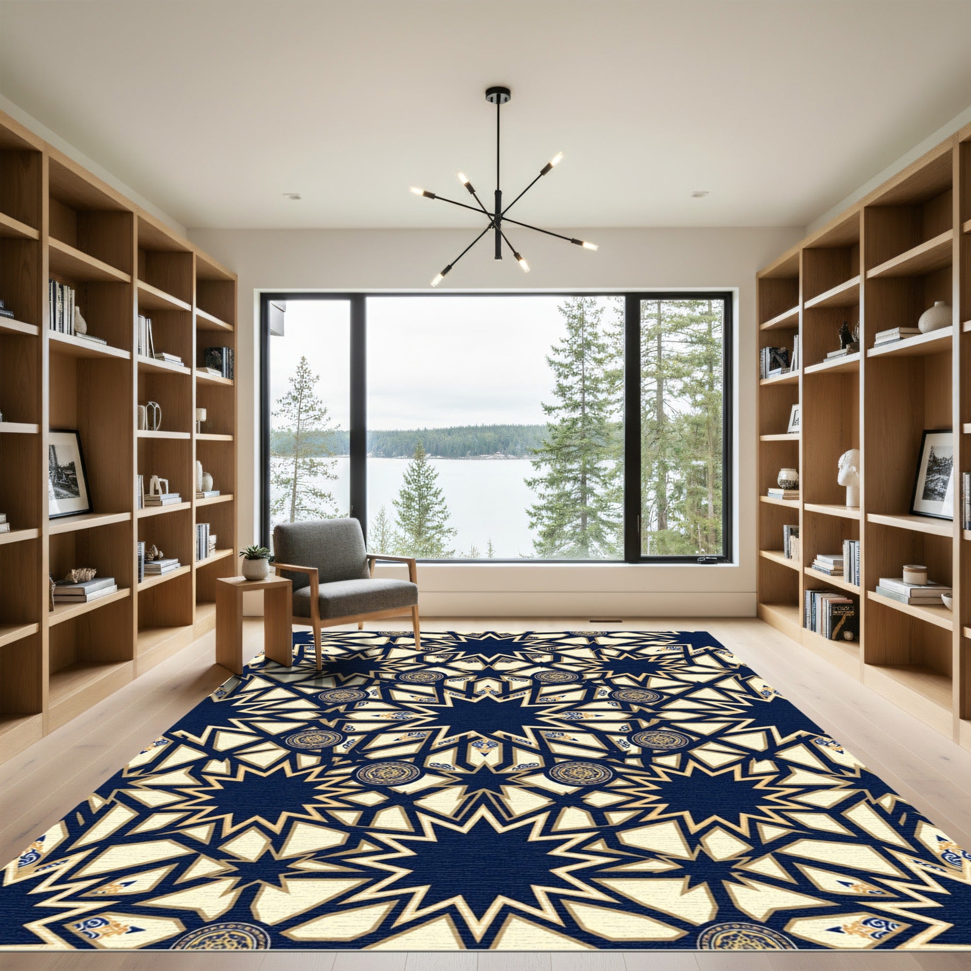 Midnight Blue Geometric Star Medallion Rug