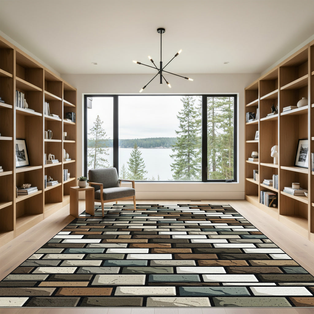 Modern Earthy Tone Brick Wall Texture Rug