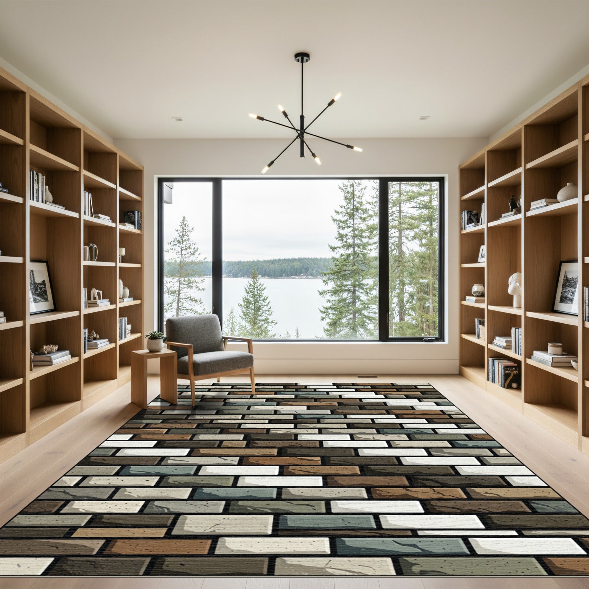 Modern Earthy Tone Brick Wall Texture Rug