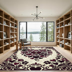 Crimson Heart Floral Scrollwork Border Rug
