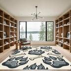 Playful Gray Paw Bone Cream Background Rug