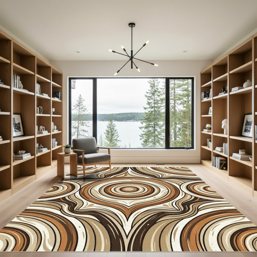 Earthy Concentric Swirls Pattern Rug