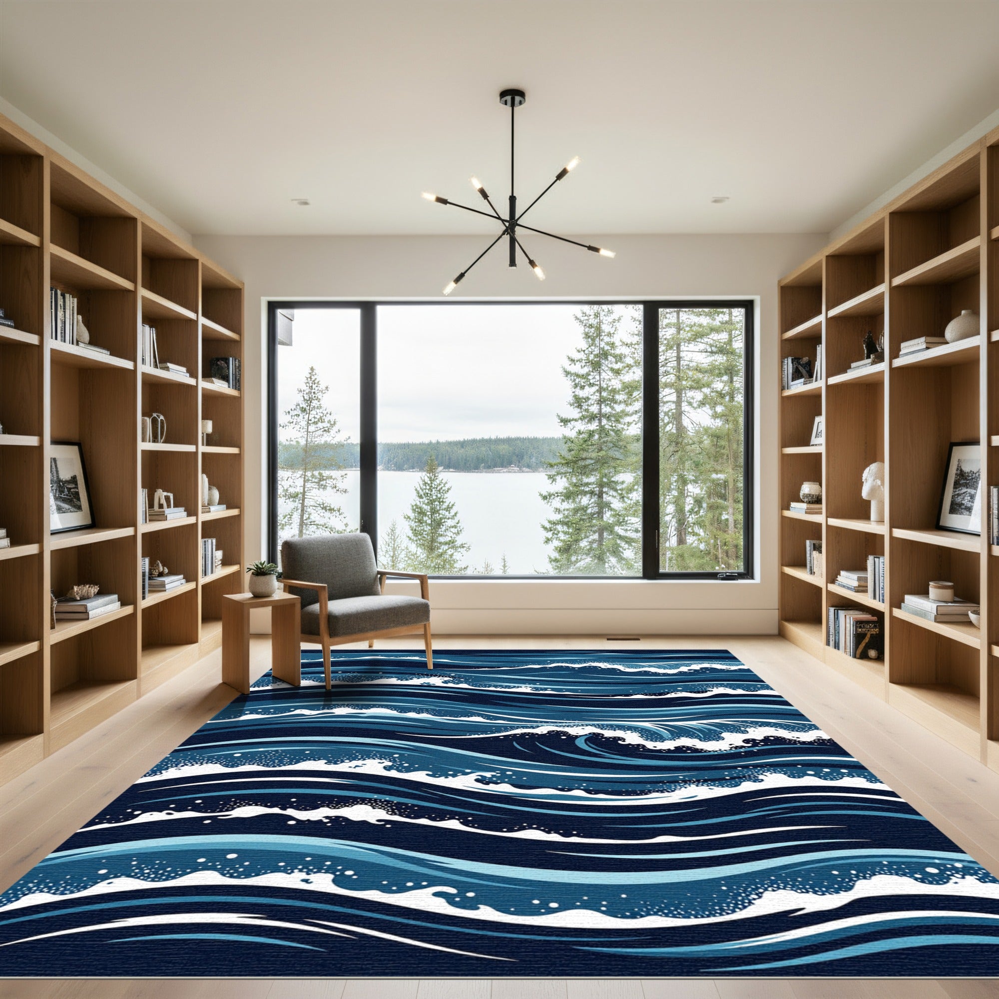 Deep Blue Ocean Waves Cascade Rug