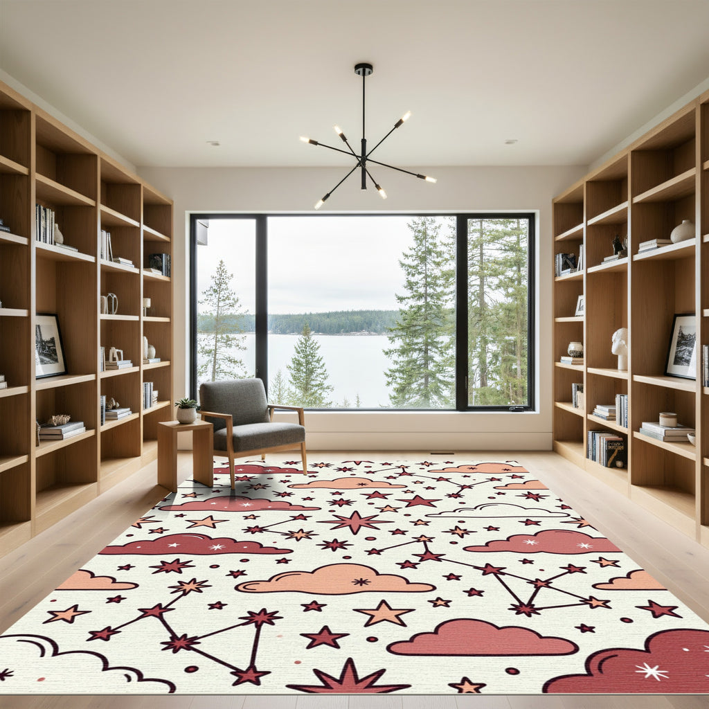 Celestial Dusty Rose Starry Night Rug
