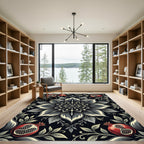 Monochrome Floral Pomegranate Medallion Rug