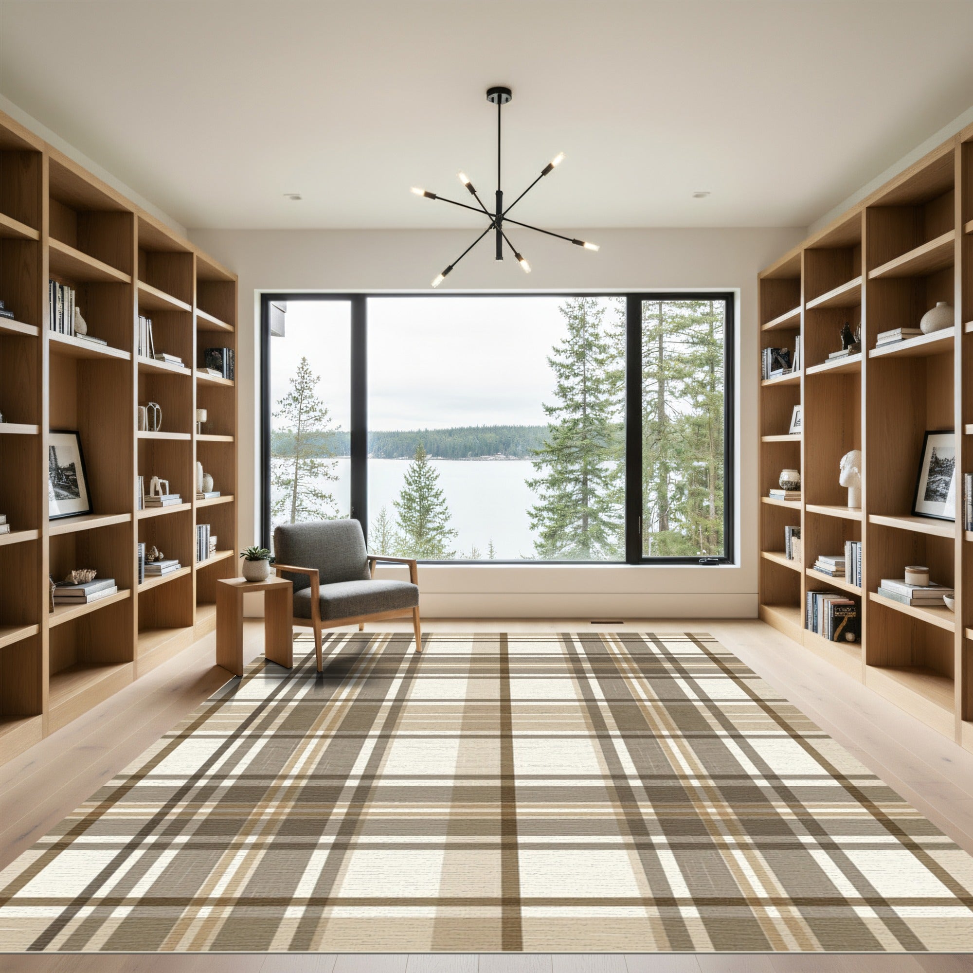 Earthy Tan Brown Plaid Check Rug