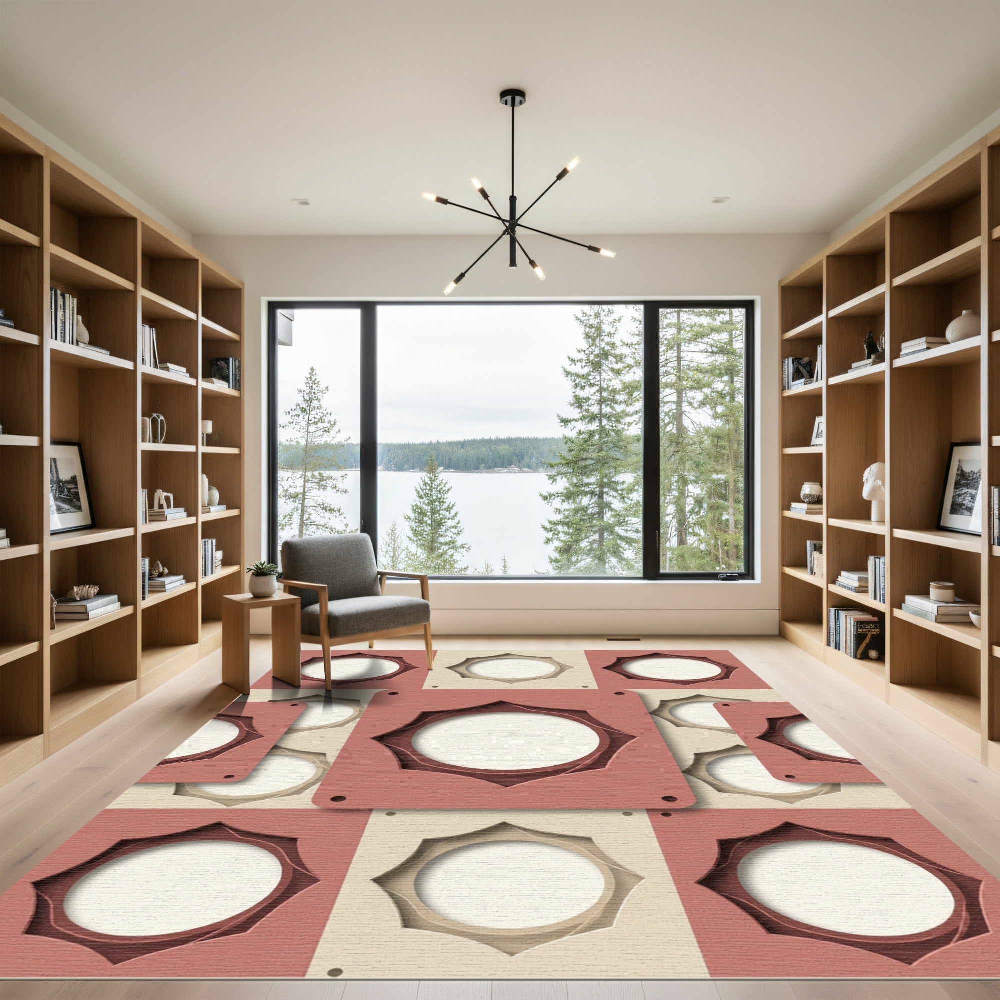 Geometric Dusty Rose Interlocking Circle Tile Rug
