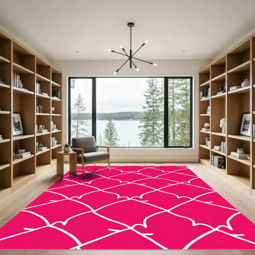 Bright Pink White Interlocking Arches Rug