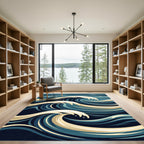 Dynamic Blue Cream Ocean Wave Rug